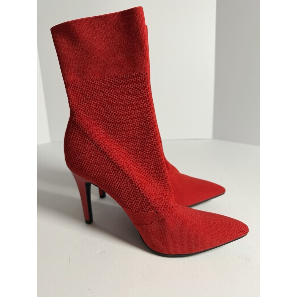 Brash Womens Size 6.5 Spicy Red Boots Pointed Toe Slip On Heels Used- Good - Picture 2 of 5